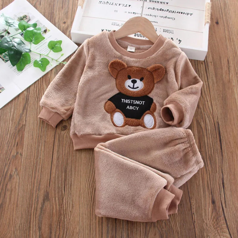 Naptime Cub baby fleece sleepwear set featuring a cute bear design for toddler boys and girls aged 1-2 years.