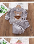 Naptime Cub baby fleece sleepwear set with bear design in grey for 1-2 years, perfect for cozy nights.
