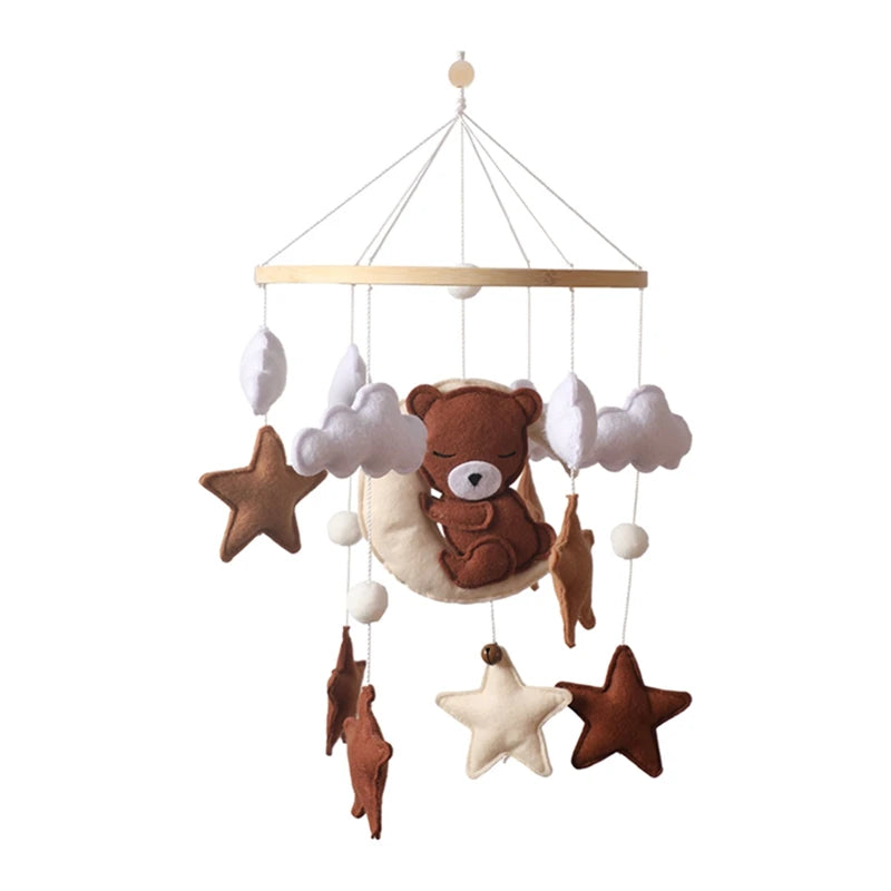 Dream Wooden Crib Mobile – Soft Felt Bear Hanging Music Toy for Newborns