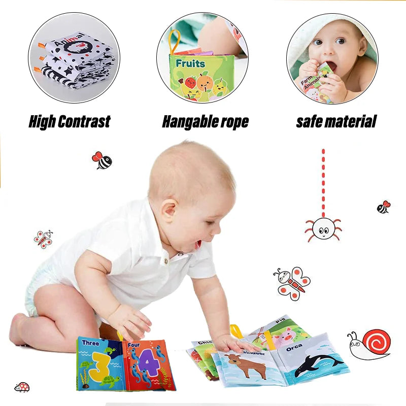 MiniMinds™ Baby Infant Soft Book – Montessori-Inspired Educational Rattle Cloth Book