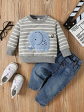 ElephantStripe™ Baby & Toddler Casual Set – Full Sleeve Pullover & Cute Print Jeans (0–24 Months)