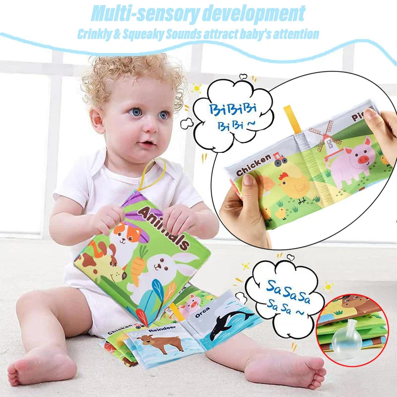 MiniMinds™ Baby Infant Soft Book – Montessori-Inspired Educational Rattle Cloth Book