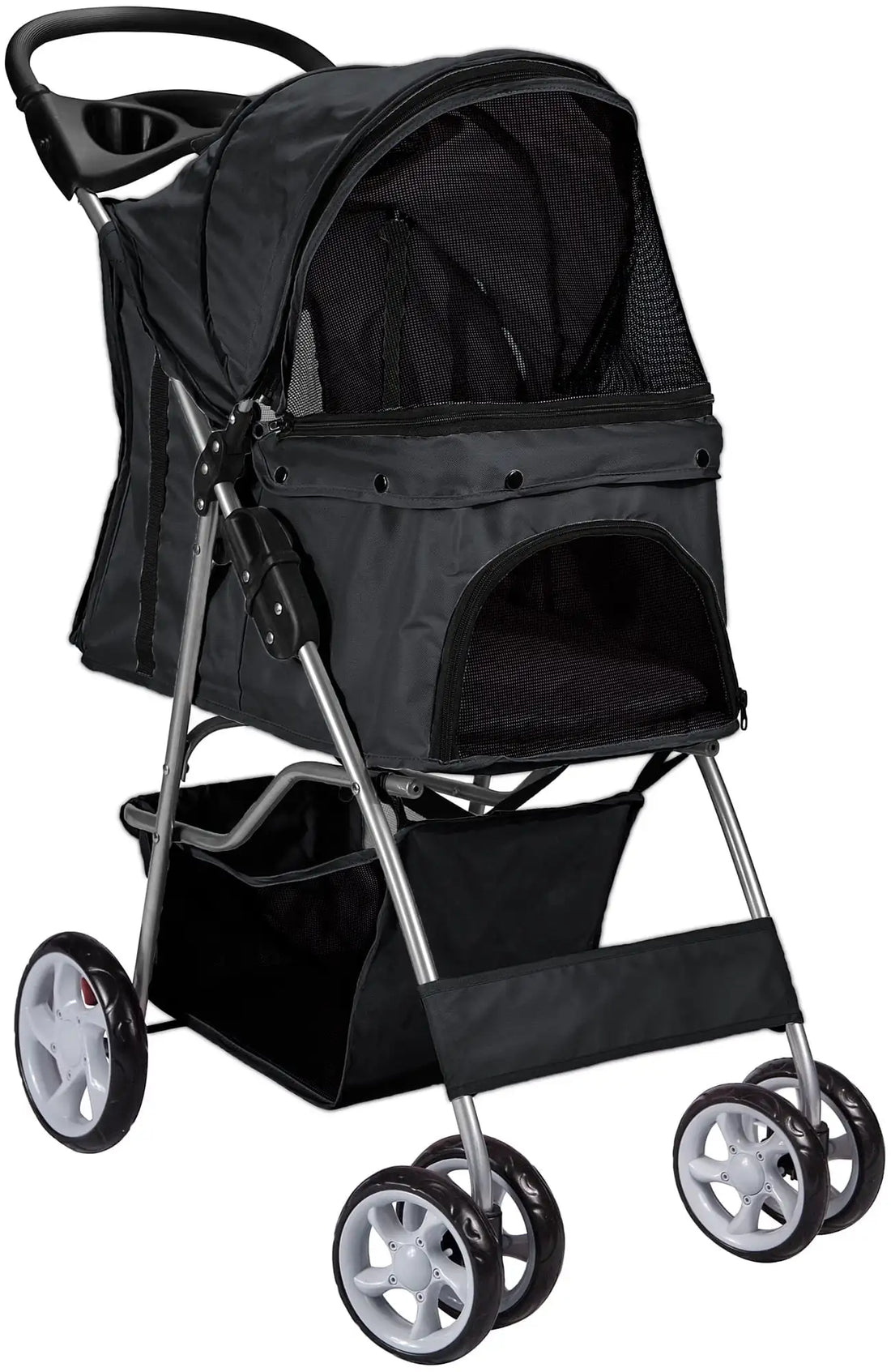 PawRide™ 4-Wheeled Foldable Pet Stroller with Cup Holders – Lightweight for Cats & Small Dogs