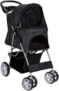 PawRide™ 4-Wheeled Foldable Pet Stroller with Cup Holders – Lightweight for Cats & Small Dogs
