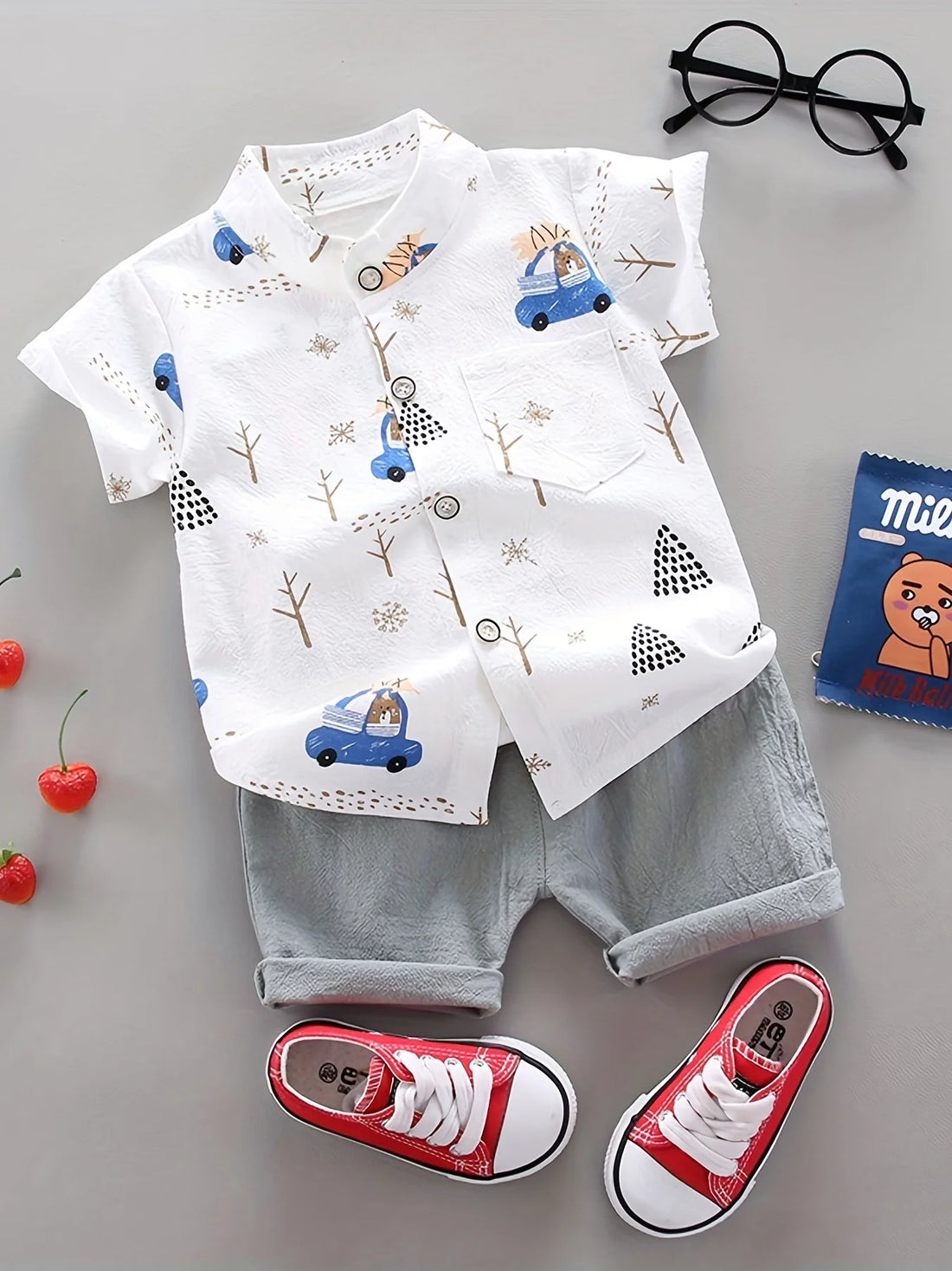 BearDrive™ Infant & Toddler Summer Set – Short Sleeve Shirt & Shorts with Bear Print (Newborn- 3 years) 