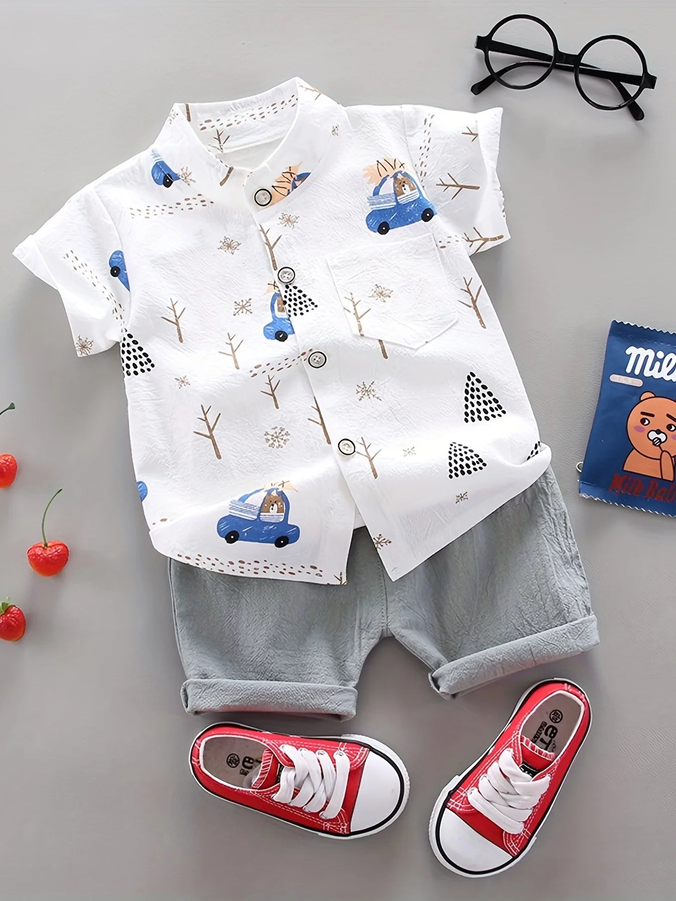 BearDrive™ Infant & Toddler Summer Set – Short Sleeve Shirt & Shorts with Bear Print (Newborn- 3 years) 