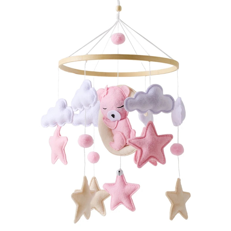 Dream Wooden Crib Mobile – Soft Felt Bear Hanging Music Toy for Newborns
