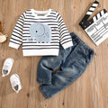 ElephantStripe™ Baby & Toddler Casual Set – Full Sleeve Pullover & Cute Print Jeans (0–24 Months)