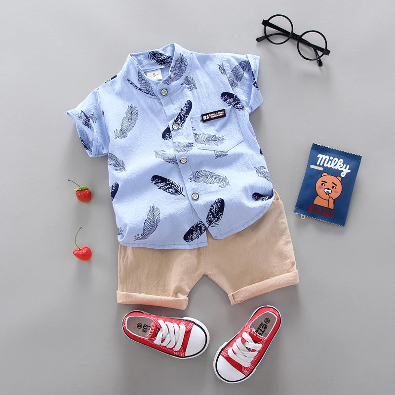 Summer Breeze – Baby Feather Print Outfit Set (0–3 Years)