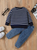 ElephantStripe™ Baby & Toddler Casual Set – Full Sleeve Pullover & Cute Print Jeans (0–24 Months)