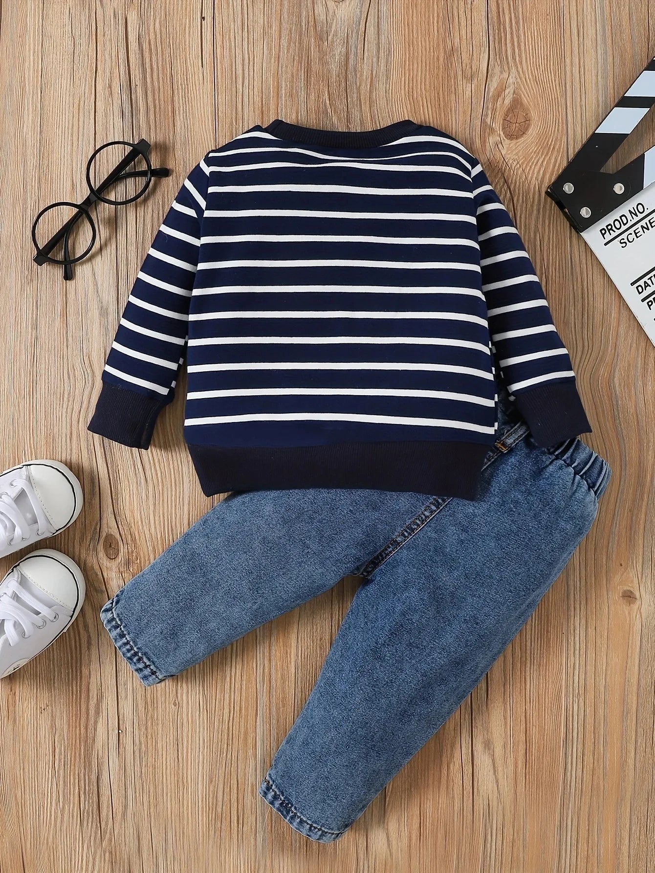 ElephantStripe™ Baby & Toddler Casual Set – Full Sleeve Pullover & Cute Print Jeans (0–24 Months)