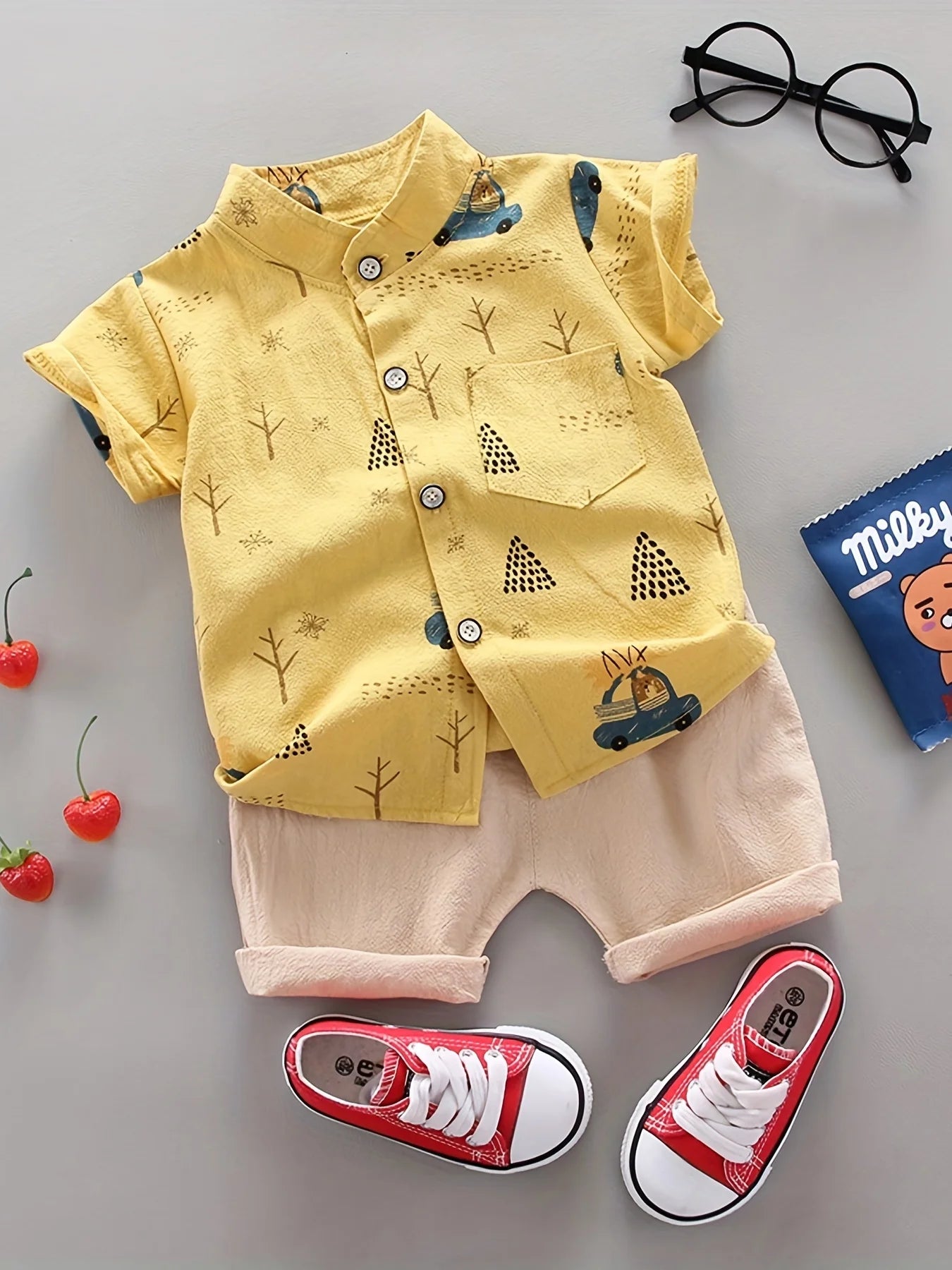 BearDrive™ Infant & Toddler Summer Set – Short Sleeve Shirt & Shorts with Bear Print (Newborn- 3 years) 