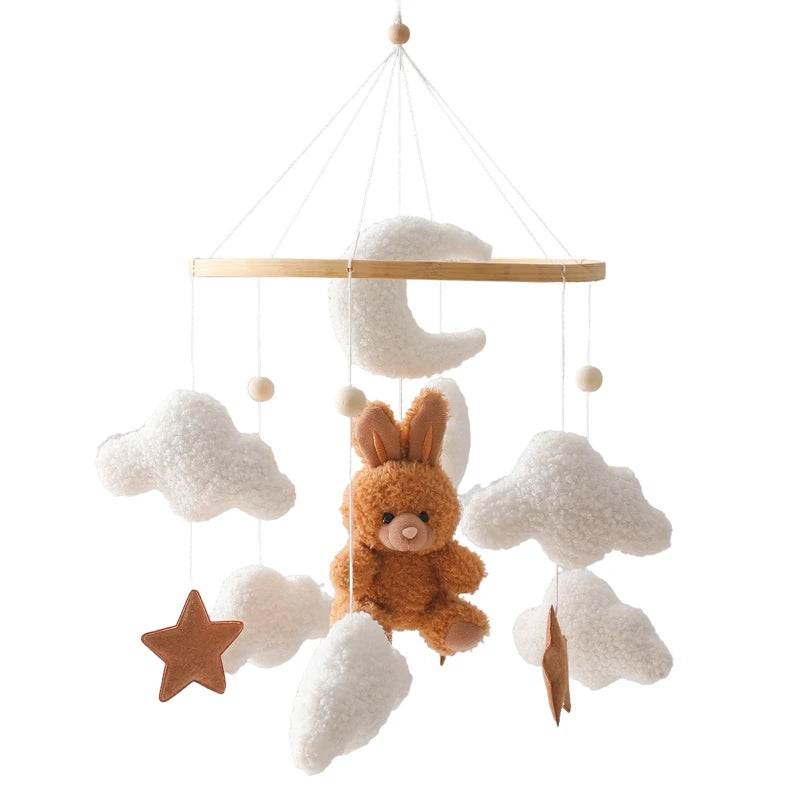 Dream Wooden Crib Mobile – Soft Felt Bear Hanging Music Toy for Newborns
