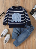 ElephantStripe™ Baby & Toddler Casual Set – Full Sleeve Pullover & Cute Print Jeans (0–24 Months)