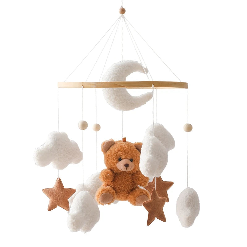 Dream Wooden Crib Mobile – Soft Felt Bear Hanging Music Toy for Newborns