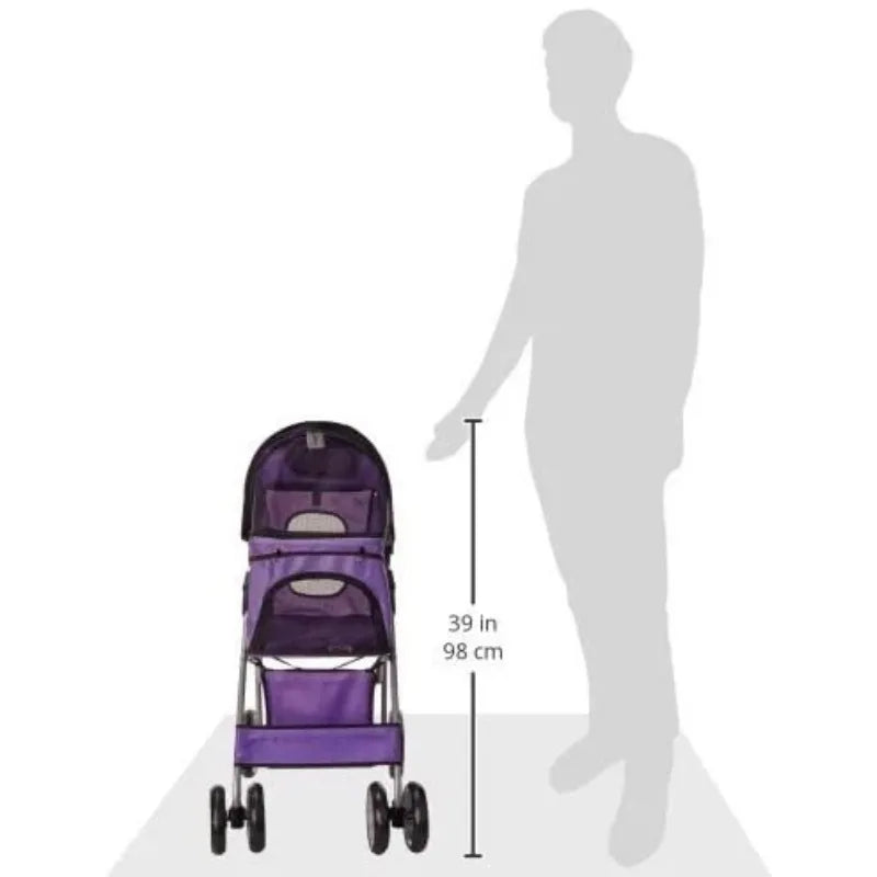 PawRide™ 4-Wheeled Foldable Pet Stroller with Cup Holders – Lightweight for Cats & Small Dogs
