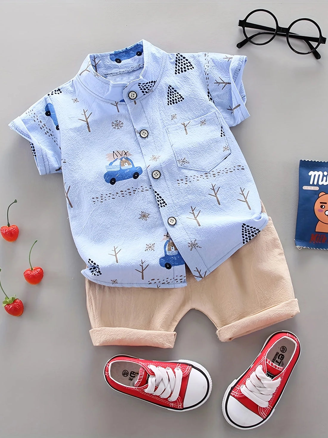 BearDrive™ Infant & Toddler Summer Set – Short Sleeve Shirt & Shorts with Bear Print (Newborn- 3 years) 