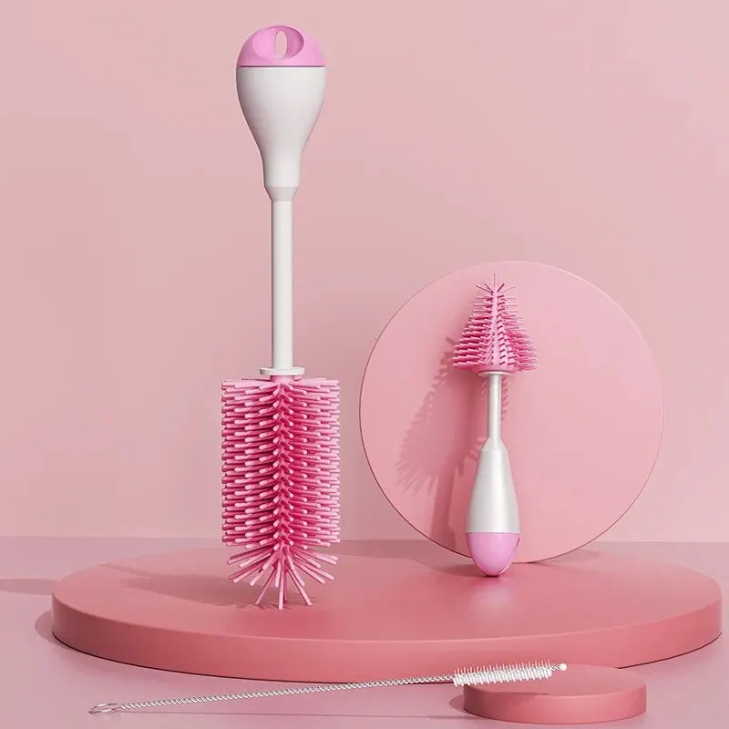 Rotating 3-in-1 Silicone Baby Bottle Brush Set – Pacifier, Straw & Cup Cleaner in One