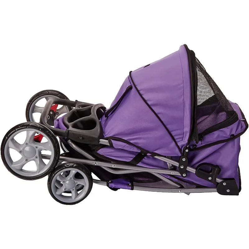 PawRide™ 4-Wheeled Foldable Pet Stroller with Cup Holders – Lightweight for Cats & Small Dogs