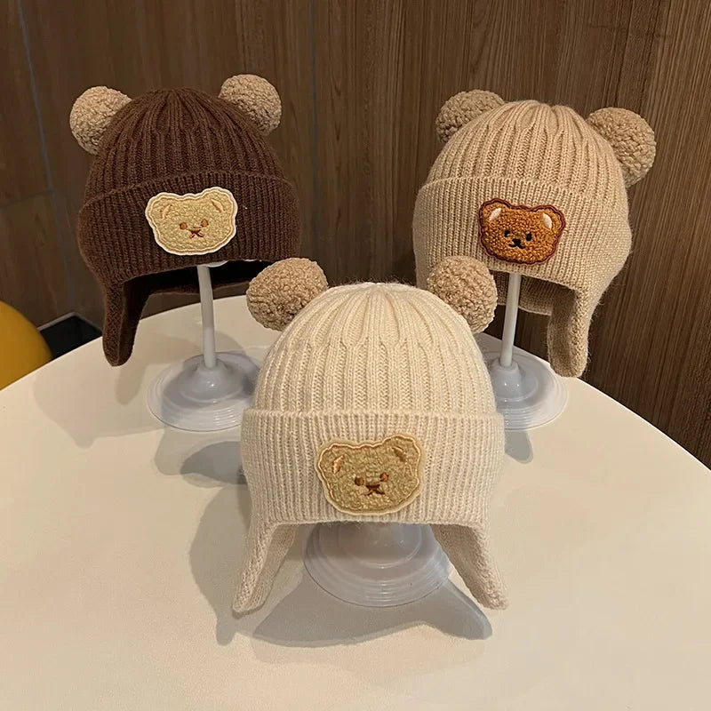 Baby Wool Hat – Cute Bear Ears, Thickened Knitted Warm Hat for Children (Winter)
