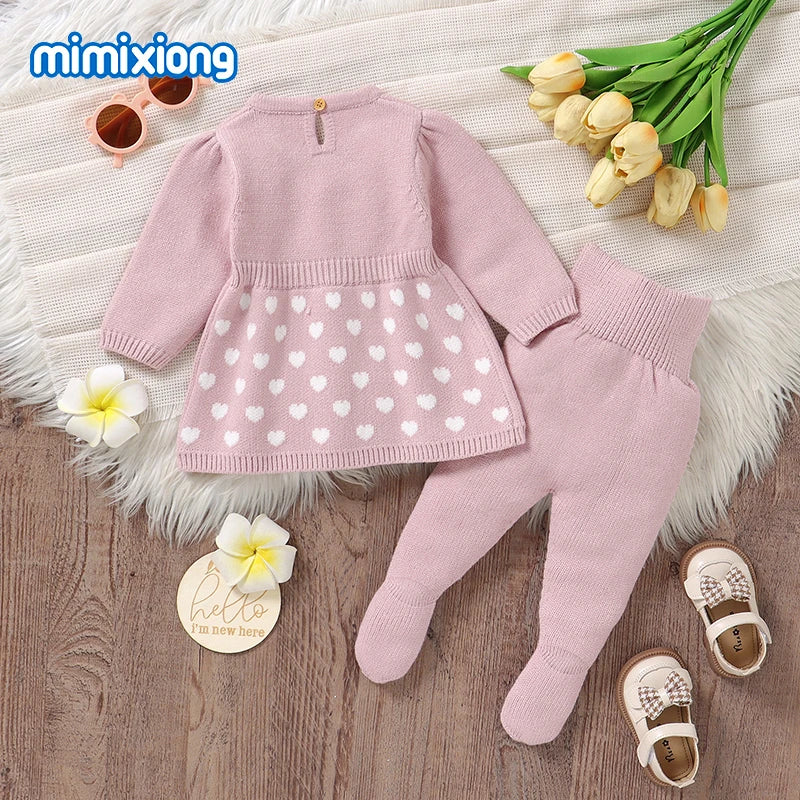 Snow Bow – Baby Girl Winter Knit Sweater & Leggings Set (0–9 Months)