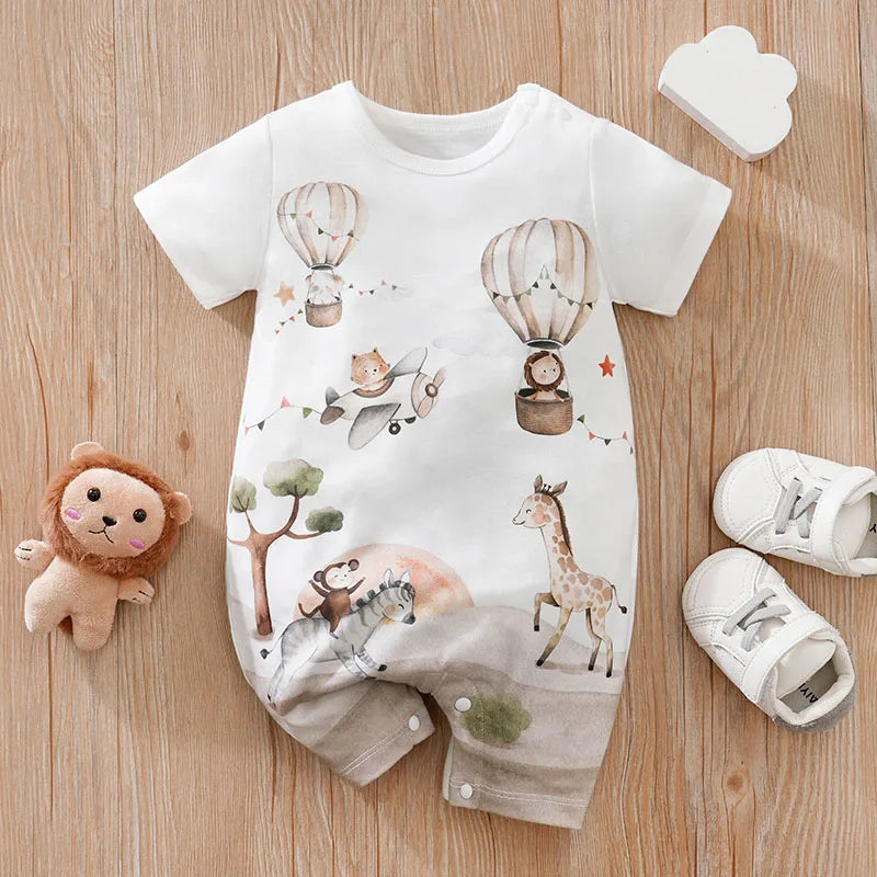 BubZoo™ Baby Bodysuit – Summer Cartoon Animal Romper (0–18 Months)