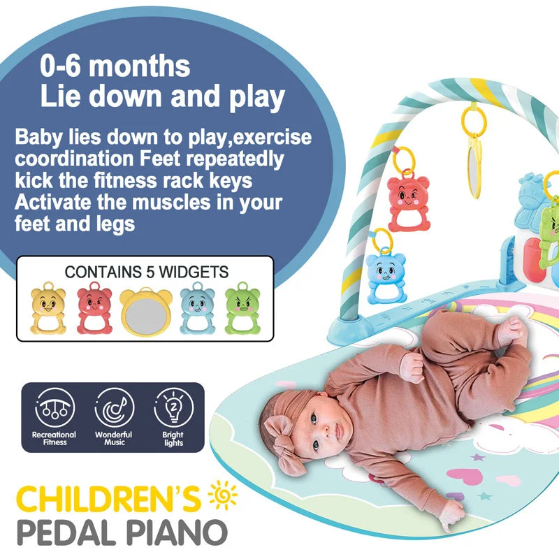 BabyJoy™ Fitness & Music Play Gym – Activity Piano Crawling Blanket for Newborns (0-36 Months)