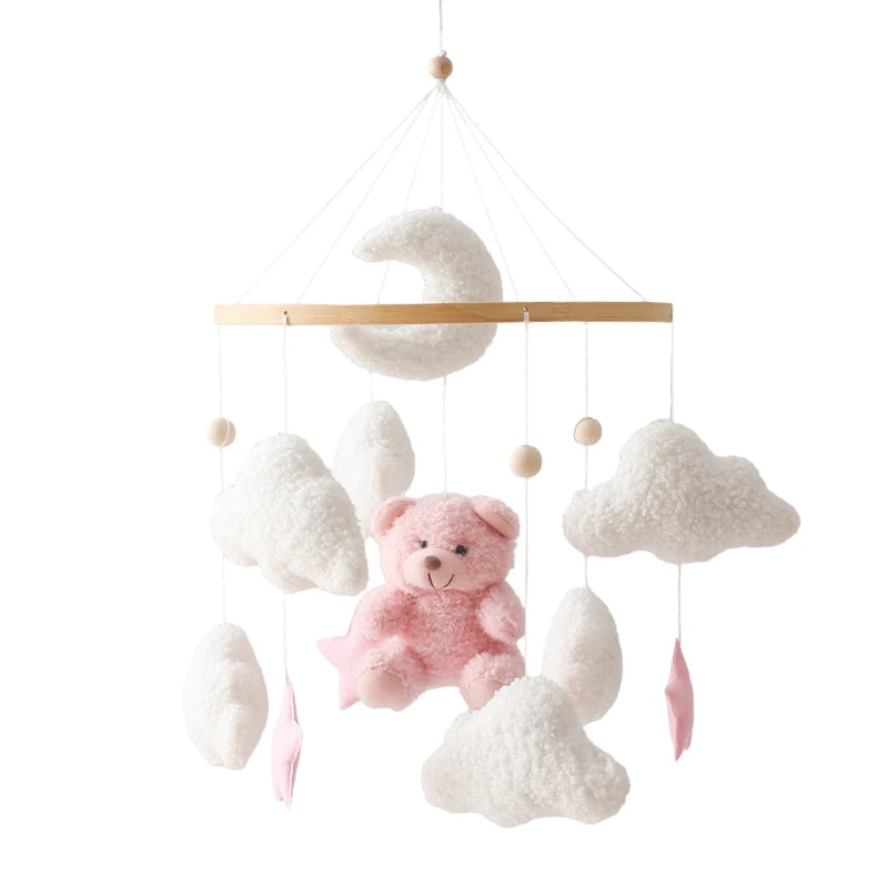 Dream Wooden Crib Mobile – Soft Felt Bear Hanging Music Toy for Newborns