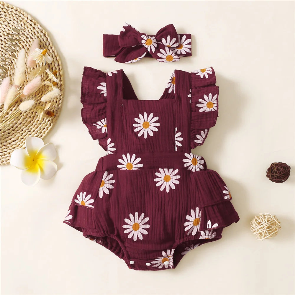 Summer Rose – Baby Girl Sleeveless Bodysuit Set with Headband (0–18 Months)