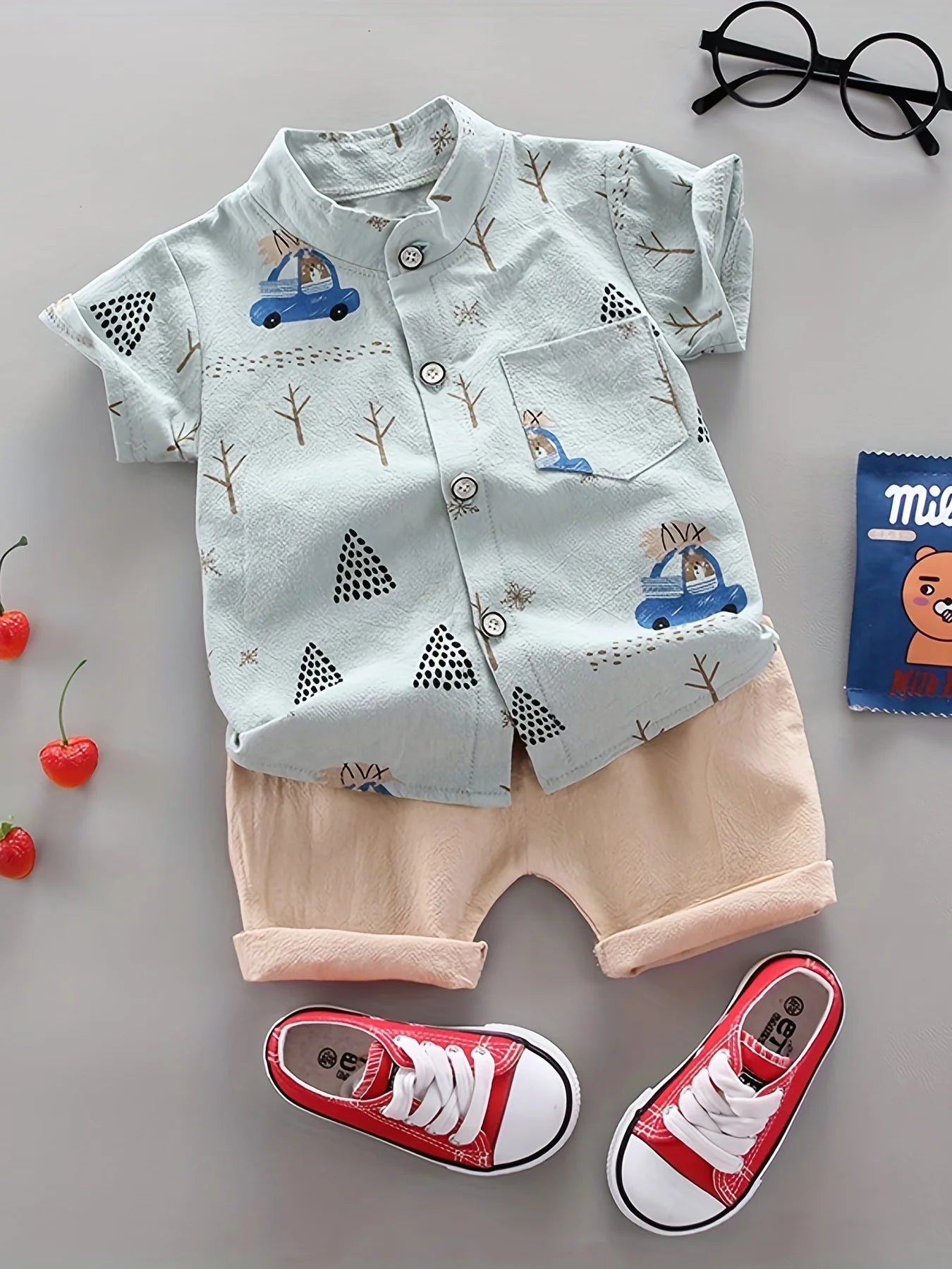 BearDrive™ Infant & Toddler Summer Set – Short Sleeve Shirt & Shorts with Bear Print (Newborn- 3 years) 