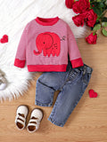 ElephantStripe™ Baby & Toddler Casual Set – Full Sleeve Pullover & Cute Print Jeans (0–24 Months)
